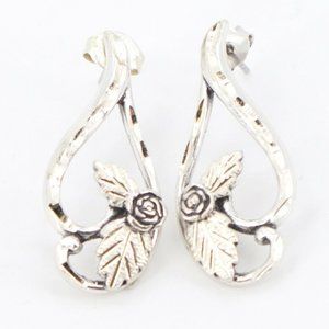 Black Hills Gold Rose Flower Leaf Post Earrings 4.5 Grams